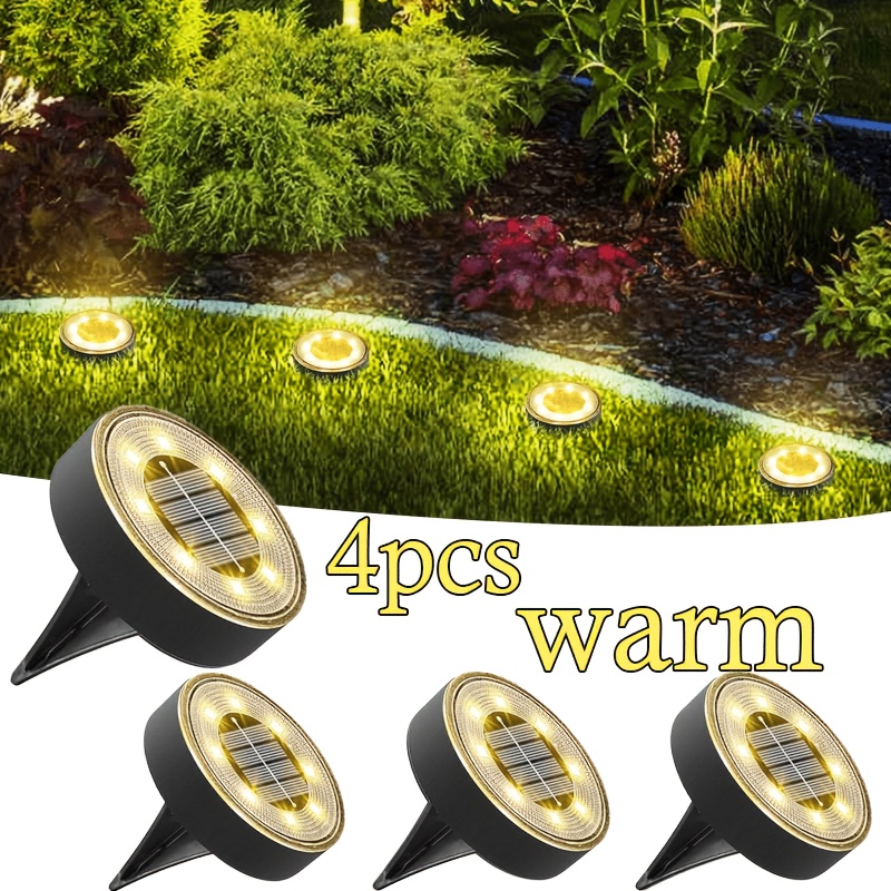 Set Of 4 Outdoor Solar-powered Ground Lights; Recessed Ip44-rated Upgraded Solar Garden Lights; Solar-powered Round Landscape Lights; Suitable For , Walkways, Lawns, Gardens, Patios And Similar Areas