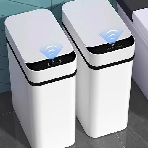 white lidded kitchen bathroom trash can 11 automatic motion sensor 1pc 2pcs small trash cans smart electric narrow trash can suitable for bedroom or motion sensor lidded trash can electric