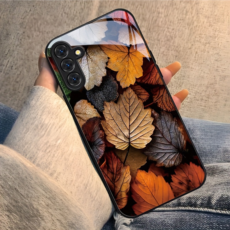 TEMU Phone Case - A Stylish Black-framed Glass Phone Case Featuring Colorful , Compatible With For Galaxy Models Including A04, A13, A32, S21, And