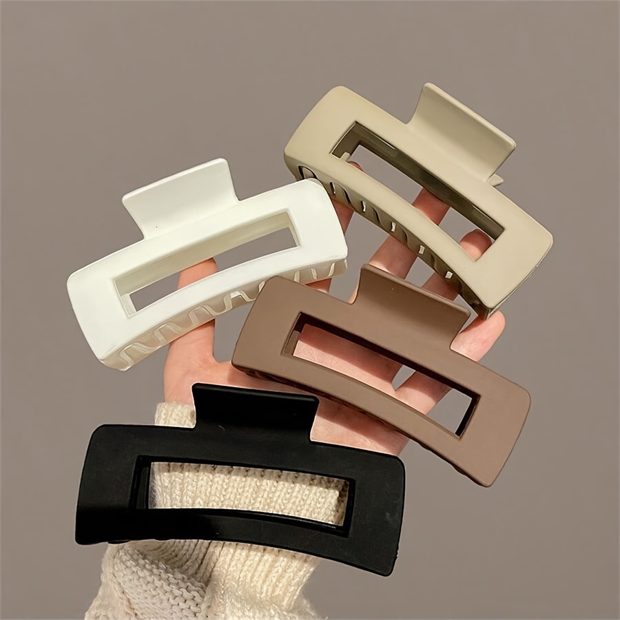 

4pcs Women’s Frosted Square Hair Claw Clips - Large Acrylic Rectangle Design In White, Beige, - Stylish And Versatile For Daily Use, Bathing, And Outdoor Activities, Hair Clips