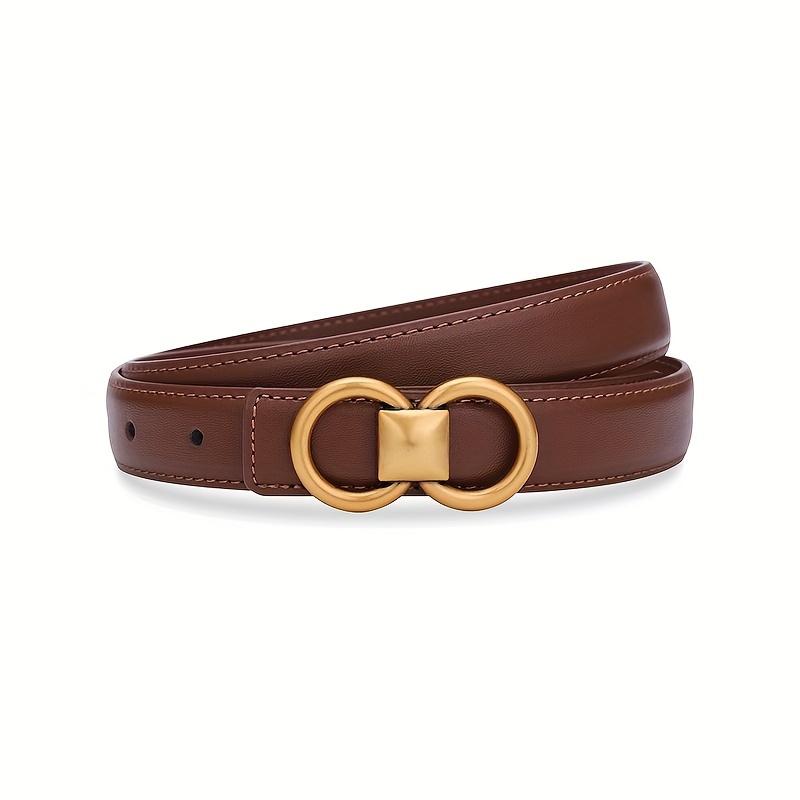 Classic Golden Ring Buckle Leather Belt Women Vintage Solid - Temu