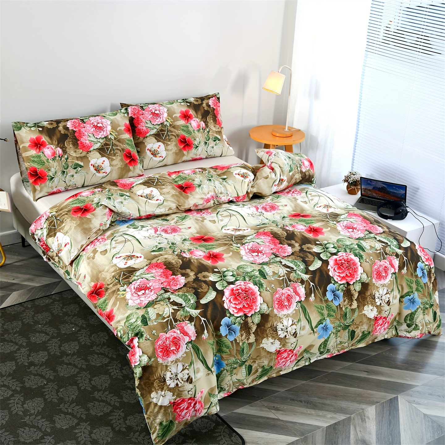 

Floral Duvet Cover Set - Breathable All-season Polyester Bedding With Zipper Closure, Includes 2 Pillowcases, Machine Washable, Flower Pattern, No Duvet Insert - Ideal For Bedroom And Guest Room