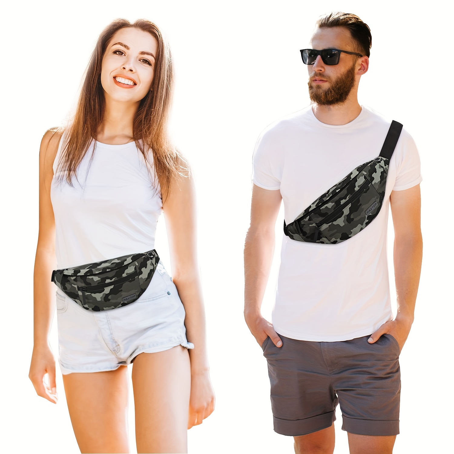 Fanny Pack, Large Crossbody Bag with 4 Zipper Pockets, Water Resistant