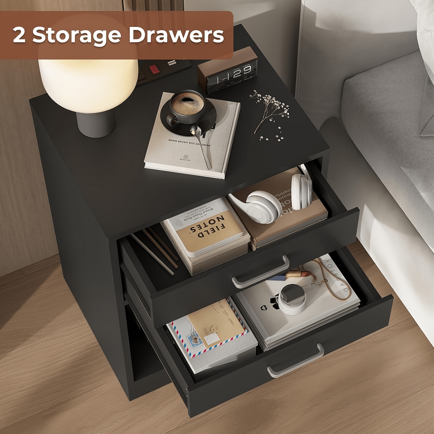 Nightstands Set Of 2, White Night Stand With Charging Station & Drawers, Night Stands For Bedroomsy For Hallway & Living Room