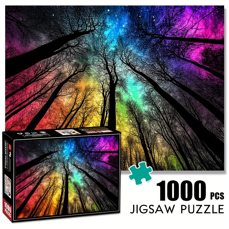 Image of Starry Night Forest 1000pcs Large Paper Jigsaw Puzzle Toy, Exquisite Game Gift, Family Interactive Game Puzzle, Diy Decoration, , Halloween, Christmas, Holiday, New Year Gift