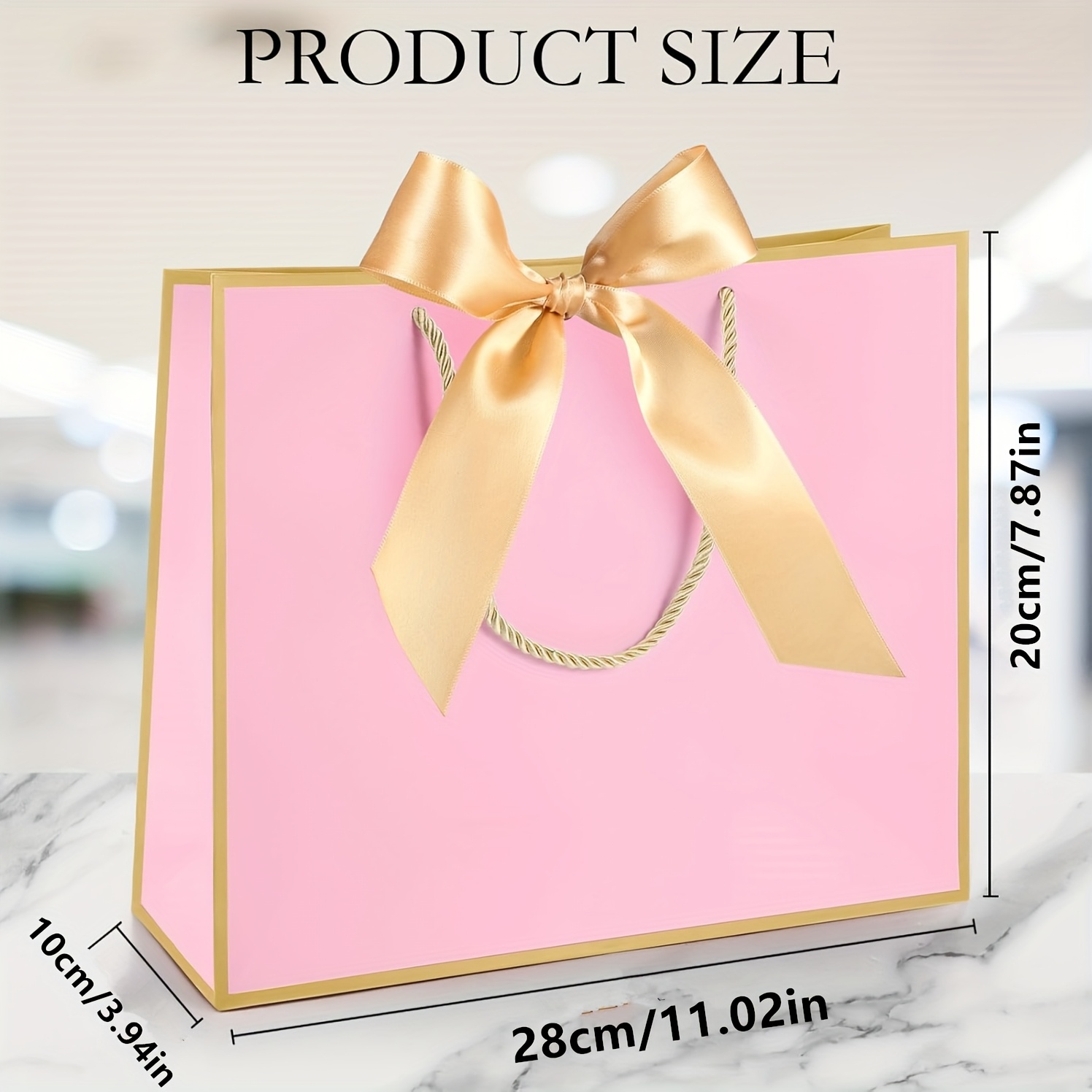 TEMU Cadeau pour elle/lui 10pcs (5 dorés + 5 sacs cadeaux roses) Sacs cadeaux de remerciement avec poignées, sacs de en papier rose et doré, avec à