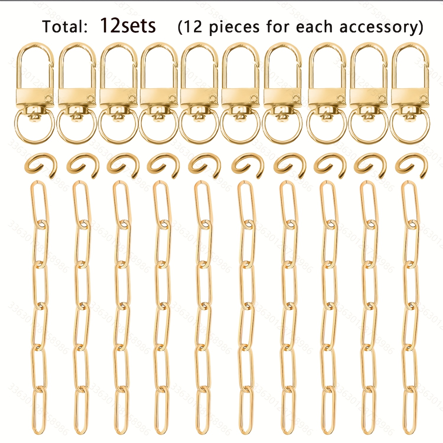 TEMU 12sets Creative Keychain Decoration Additions Including Lobster Buckles, Extended Chains, Jumping Rings, Craft For Backpack Keychains