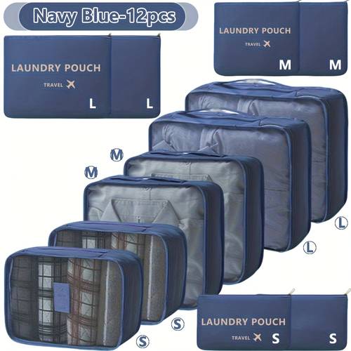 7 stuks/12 stuks inpakblokken voor koffers reisbagage organizers, reisaccessoires essentials kofferorganizer met schoenen/toiletartikelen/waszak