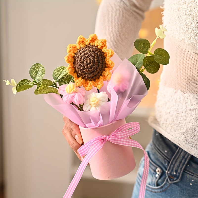 E-shop Simulierter Sonnenblumen-Puff-Eimer-Blumenstrauß mit Geschenktüte, geeignet als Geschenk zum Muttertag, Thanksgiving, Geburtstag und anderen