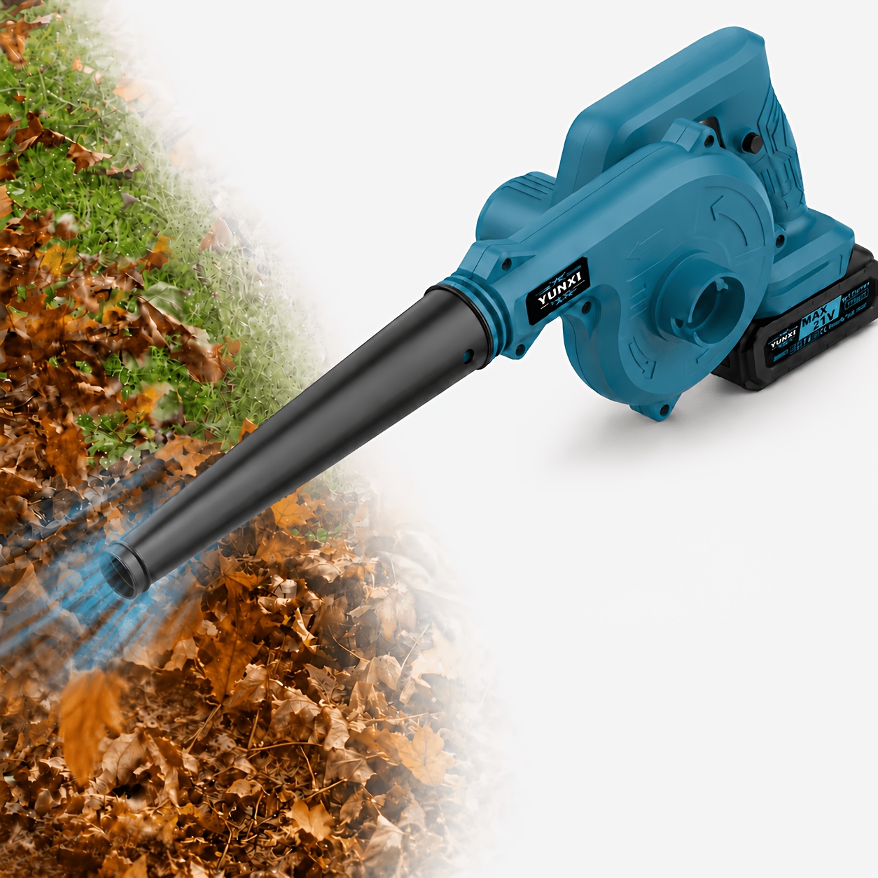TEMU Kit Souffleur à Feuilles Électrique Fil, Souffleur d'Air 21V Alimenté par Batterie avec 2 Batteries, Chargeur, Buse Longue, Buse Large, Tuyau