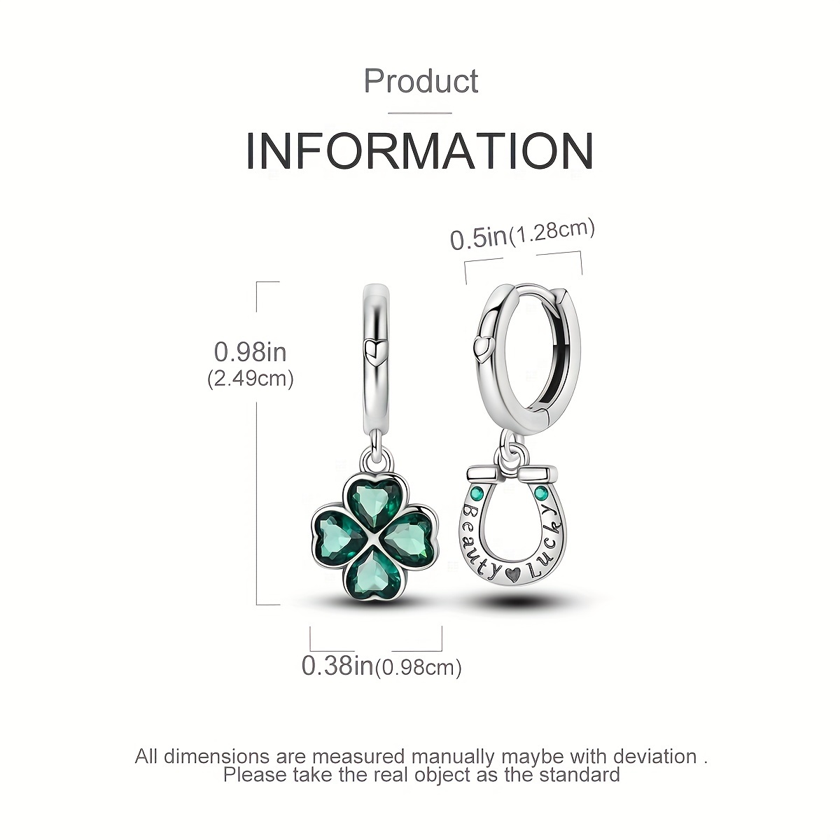 925 Silver Horseshoe Four leaf Clover Earrings