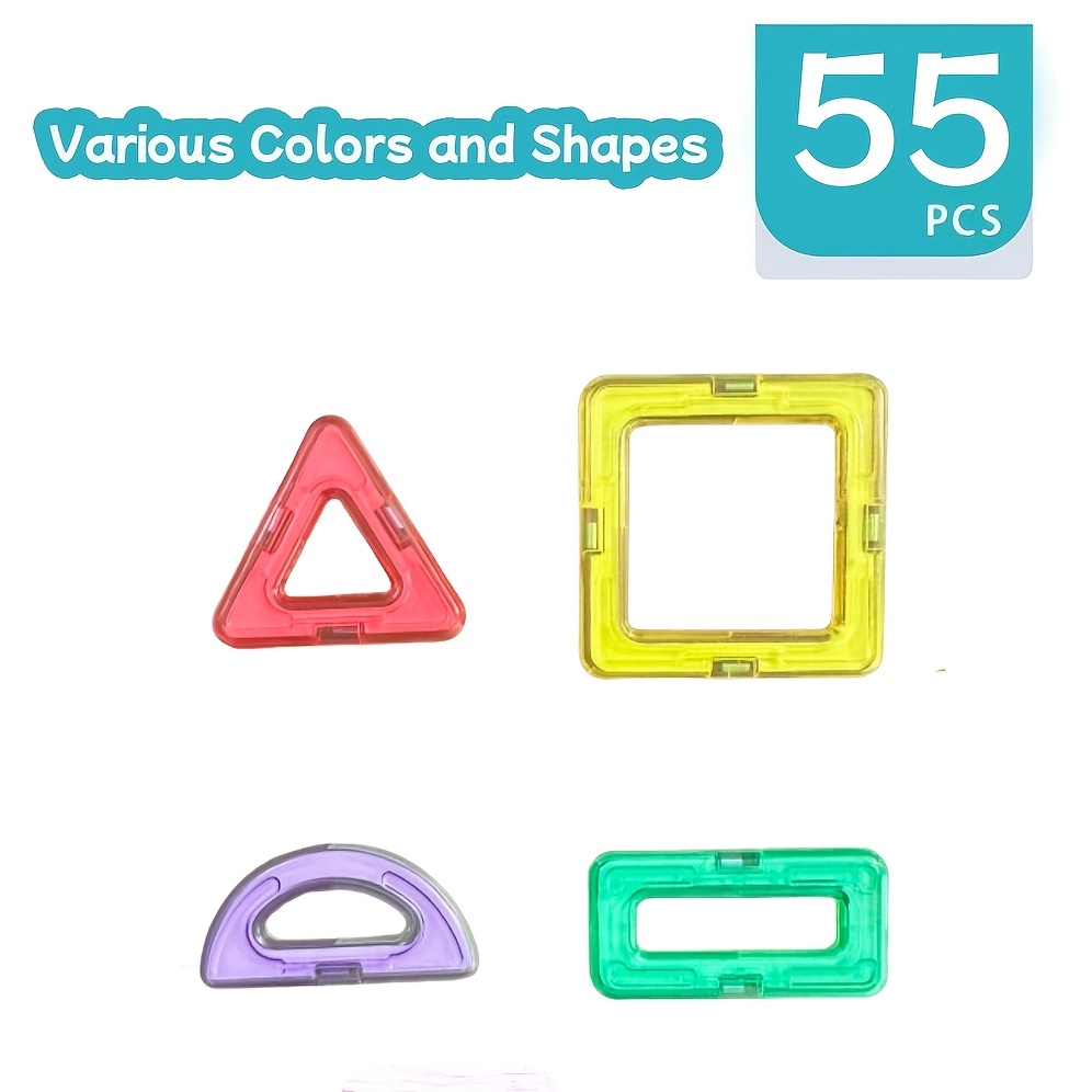 Image of 55pcs Magnetic Building Tiles, Colorful Magnetic Tiles Magnetic Toy, Magnetic Blocks Sensory Toys Kids Games Magnet Building Toy For Kid Birthday Presents Educational Toy Gift