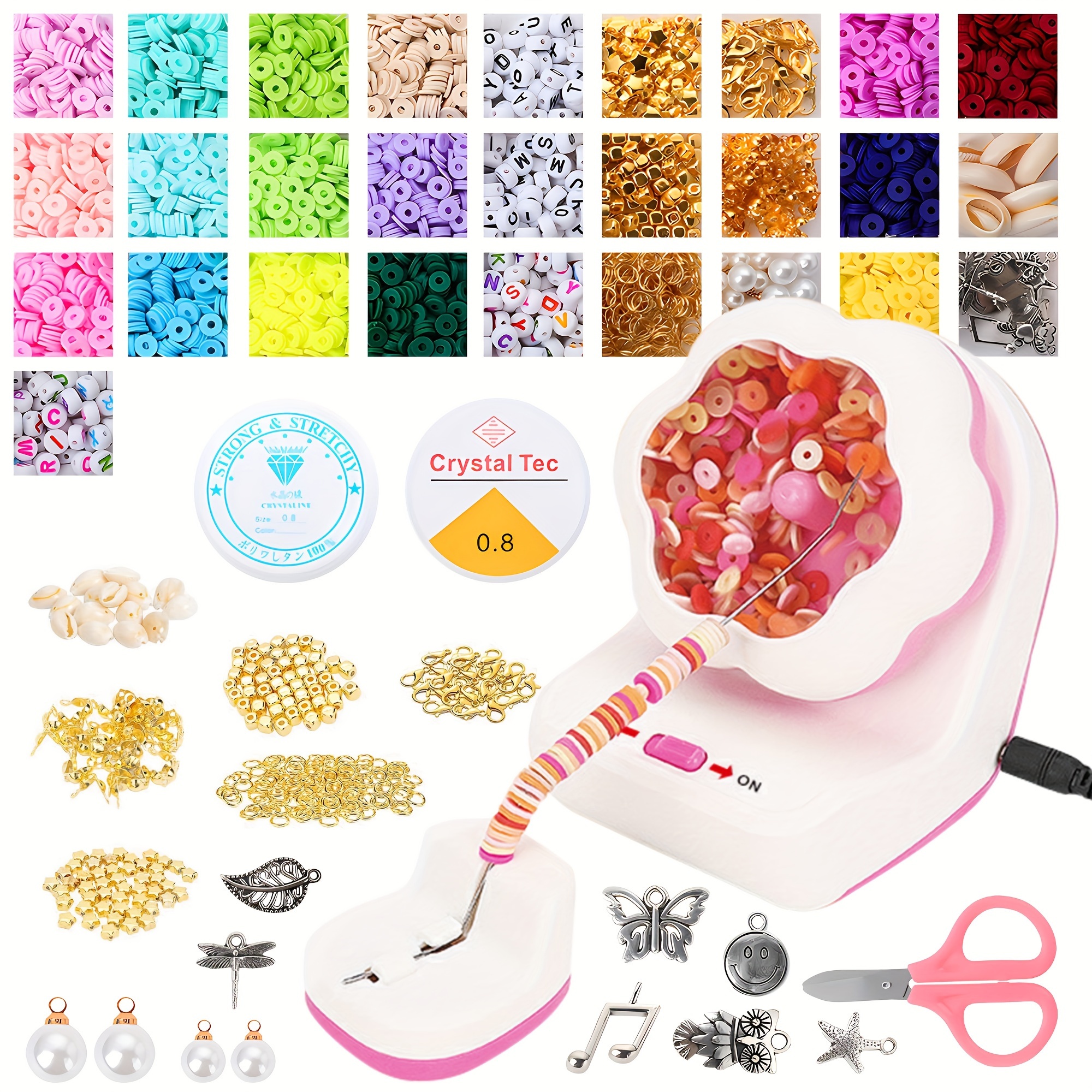 

Clay Bead Spinner Kit, Electric Bead Spinner With 3200 Pcs Clay Beads, For Easy Beading And - Bracelet Making, Waist Beads Or Necklaces