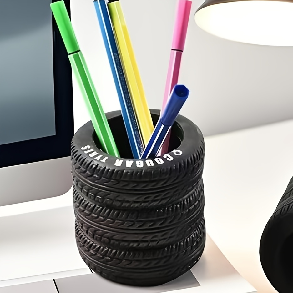 Image of 1/2pcs Fun Tire-shaped Pencil Holders - Pvc Desk Organizers With Letters, Suitable For School And Office