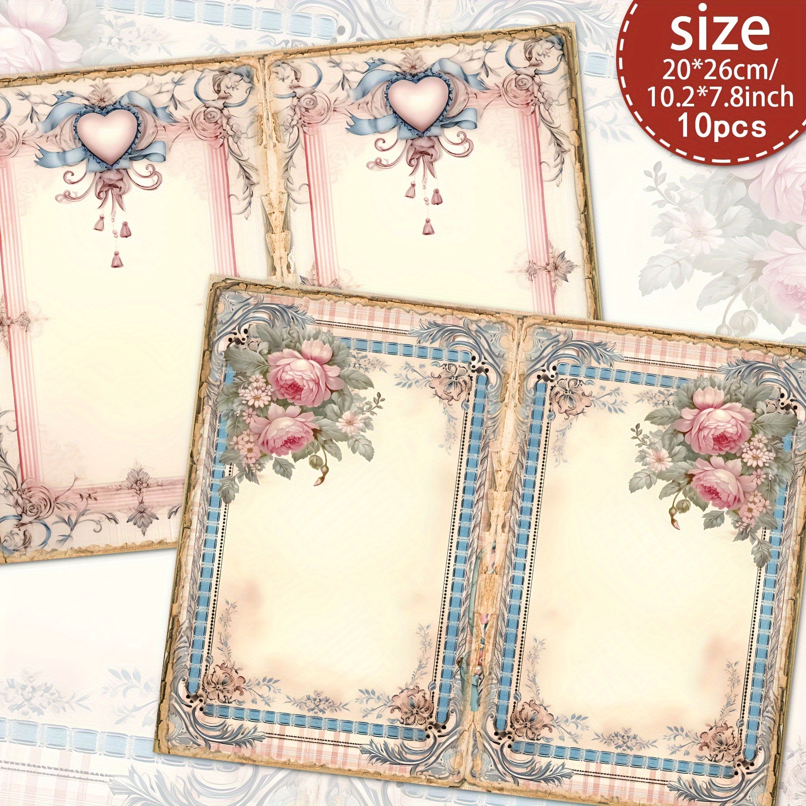 TEMU Lot de 10 feuilles de papier A4 à motif floral d'inspiration vintage, papier scrapbooking, journal junk fait main et papier d'artisanat