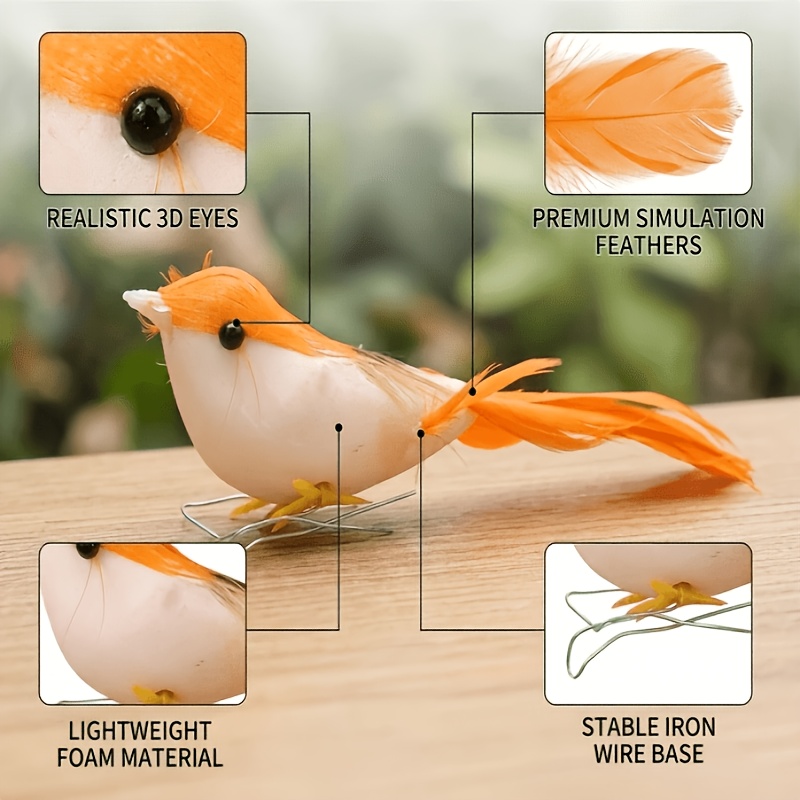 6 piezas de pájaros en miniatura realistas hechos a mano, con formas adorables y colores intensos, adecuados para decoración de patio, adorno de jardín, adornos de interior para el hogar, detalles decorativos para patio exterior, para añadir riqueza de color, y también se pueden regalar a amigos