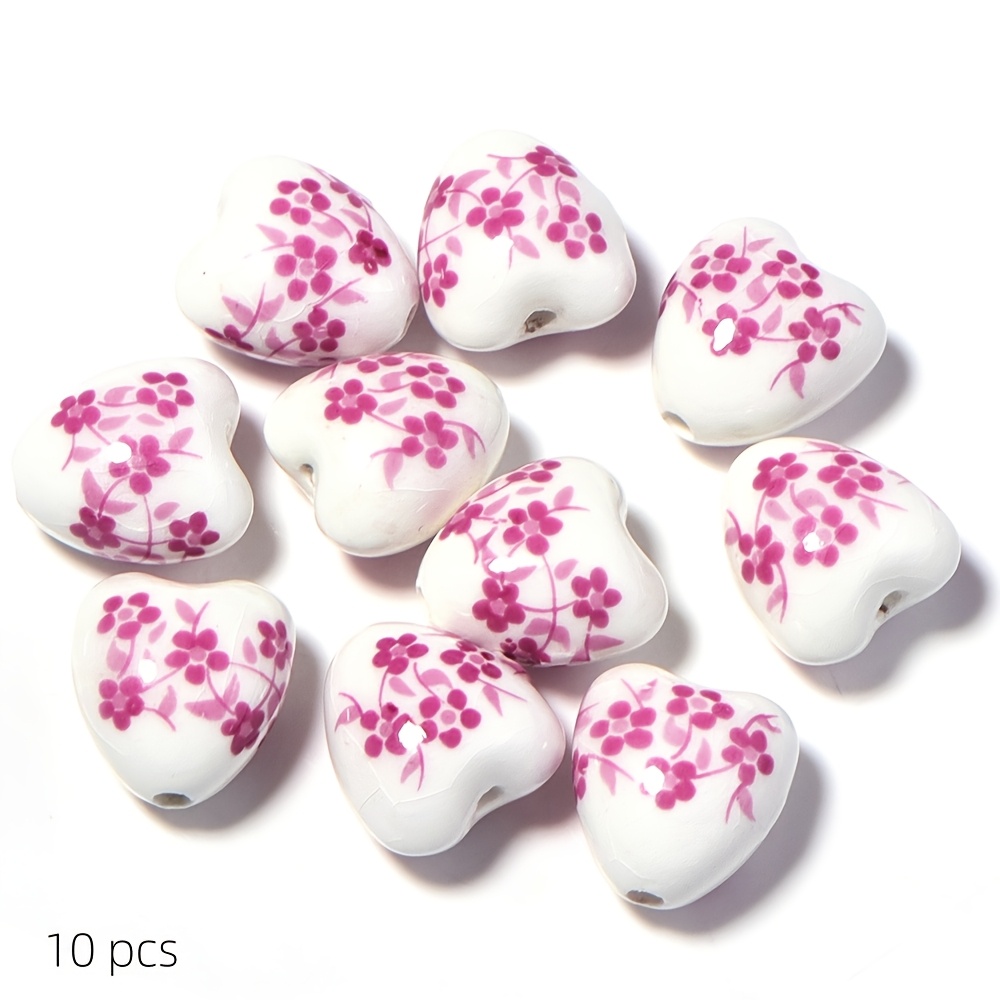 10pcs Random Color Ceramic Peach Heart Beads for Jewelry Making