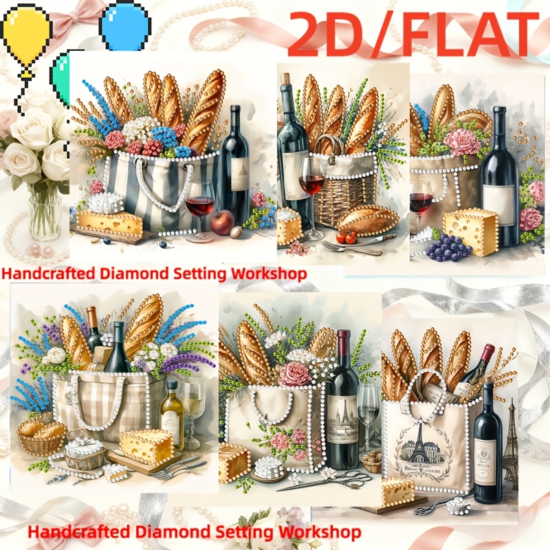 TEMU 6pcs French-themed Diamond Painting Postcards With Crystal Mosaic Art - Handmade Suitable For Thanksgiving, Christmas Gifts, Cards (baguette,