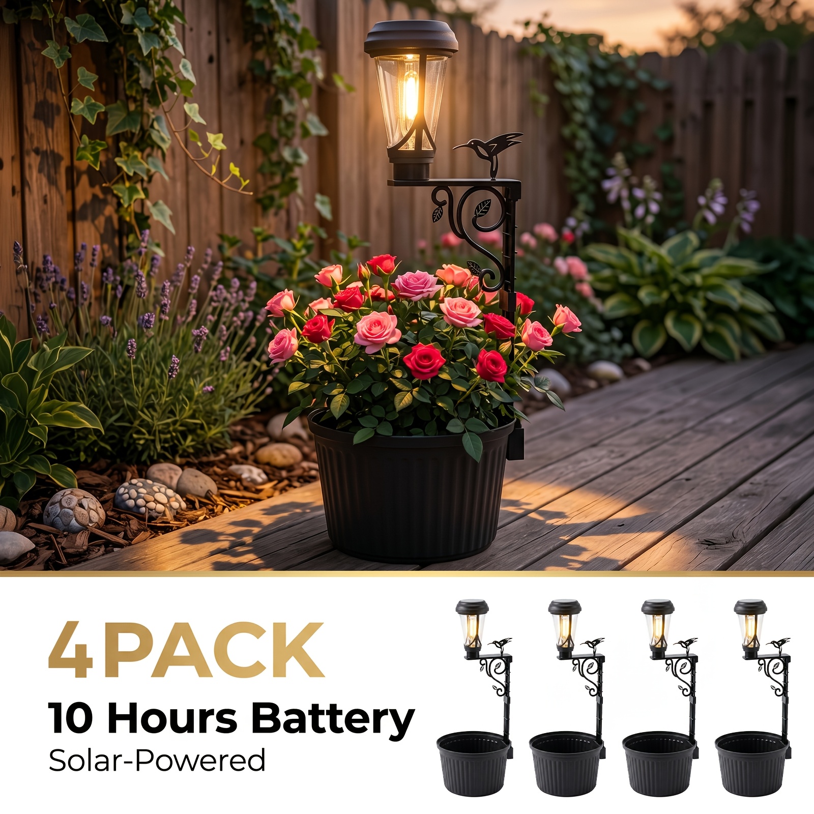 TEMU Wall & Standing Cute Mini Solar Planter Column Lamp, Ip44 Waterproof Solar Light With Planting Pot, Auto Solar Flower (1/2/4 Pack ) For Yard