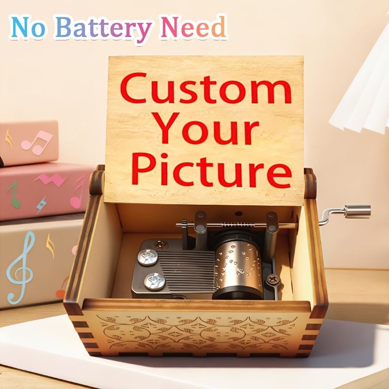 TEMU 1pc Custom "" Music Box With Hand Crank - Brown Wooden Vintage Suitable For Decor,, Wedding Gift, Present, Lullaby For Room, Musical Box