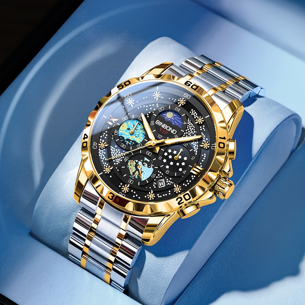 Black Glittering Starry Sky Men Watch Multifunction Quartz  display picture 1