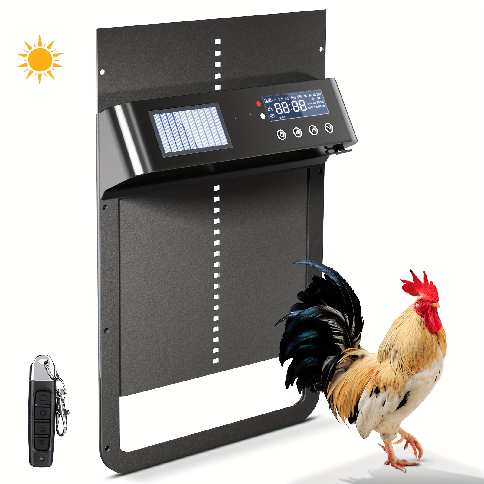 

Solar Automatic Chicken Coop Door, Lcd Display Automatic Chicken Door With Timer & Light Sensor, Aluminum Alloy Chicken Door With Remote Control