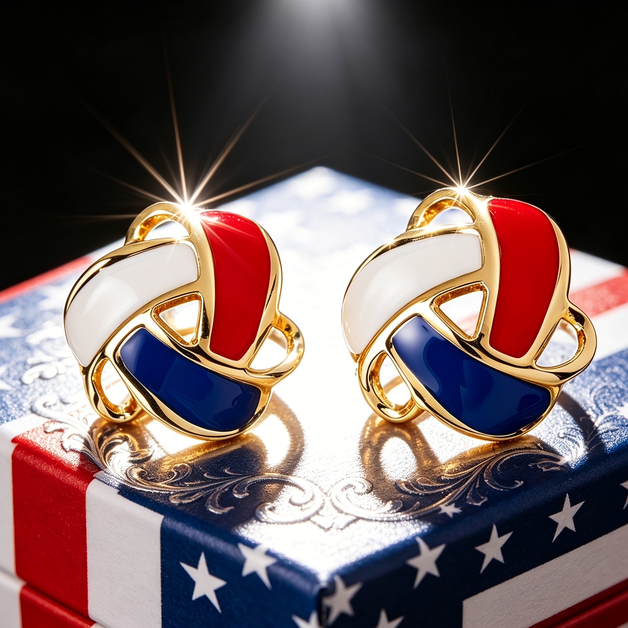 TEMU Women's Fashionable Independent Daytime Earrings, Featuring Of Red, White, And Blue Enamel, A Patriotic Theme Design, Holiday Parties, Vintage