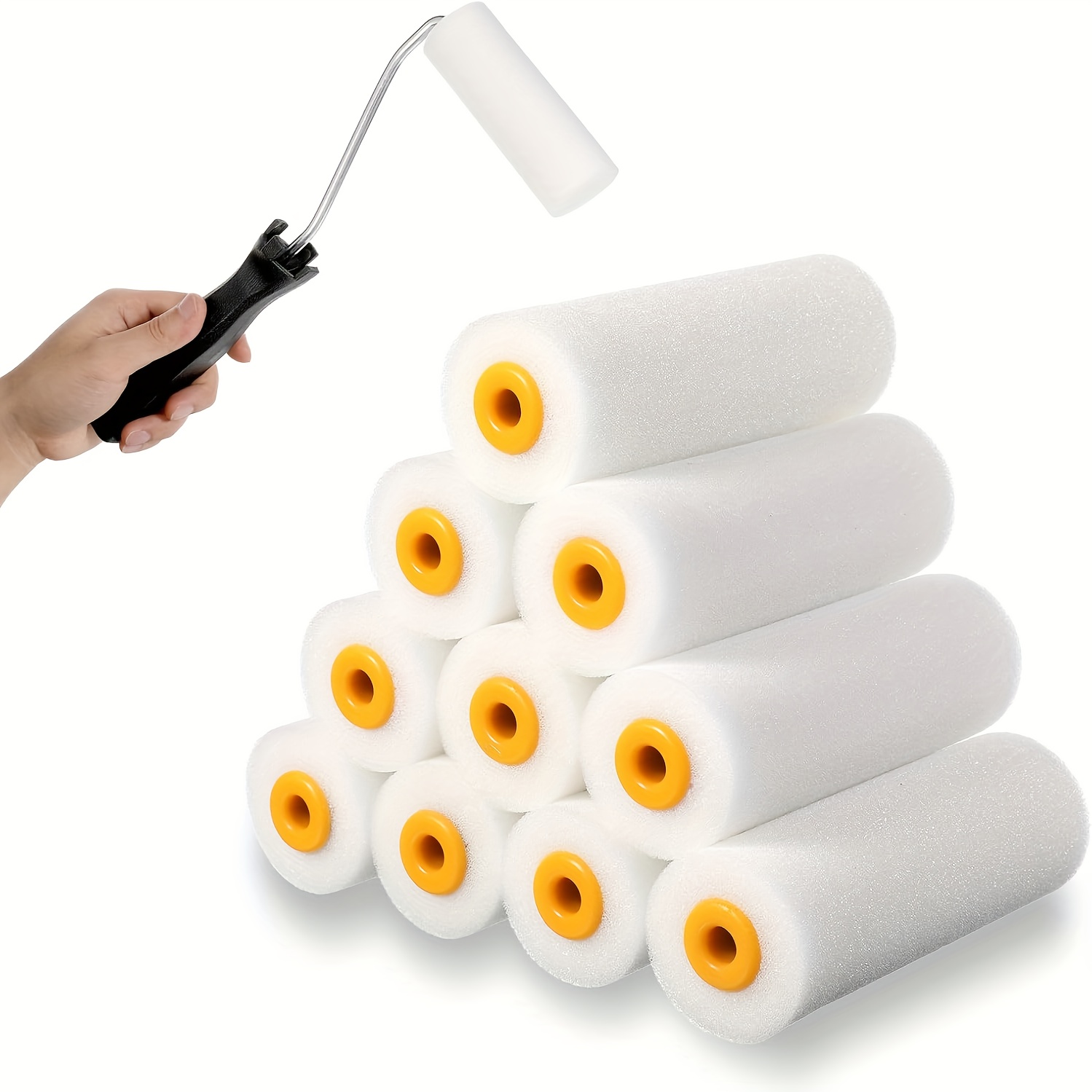 E-shop 10 Stück 100 mm Mini Weiße Langlebige Schaumstoff-Farbenroller-Hüllen Maldeko-Schaumrollen-Kunstsets, Malsupplies für Heimwerkerprojekte &