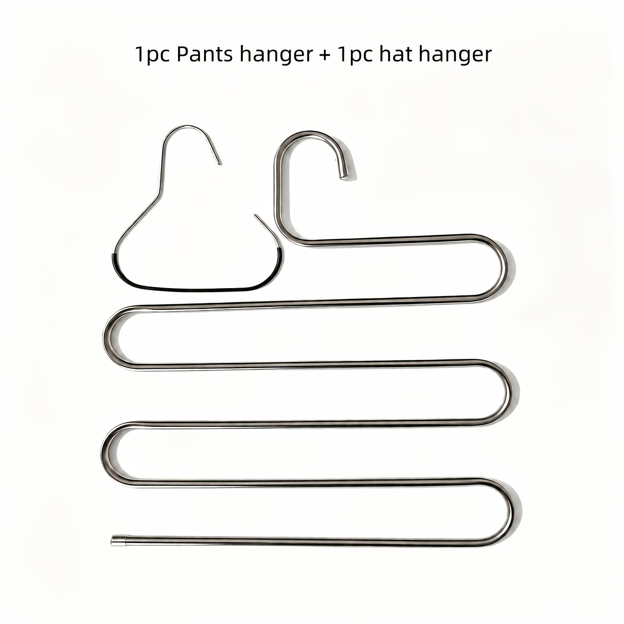 Image of 1pc Pants Hanger + 1pc Hat Hanger - Stainless Steel, Sturdy Structure, Suitable For Jeans, Long Pants And Baseball Caps, Space-saving, Rust-resistant, Ideal For Home Or Retail Stores