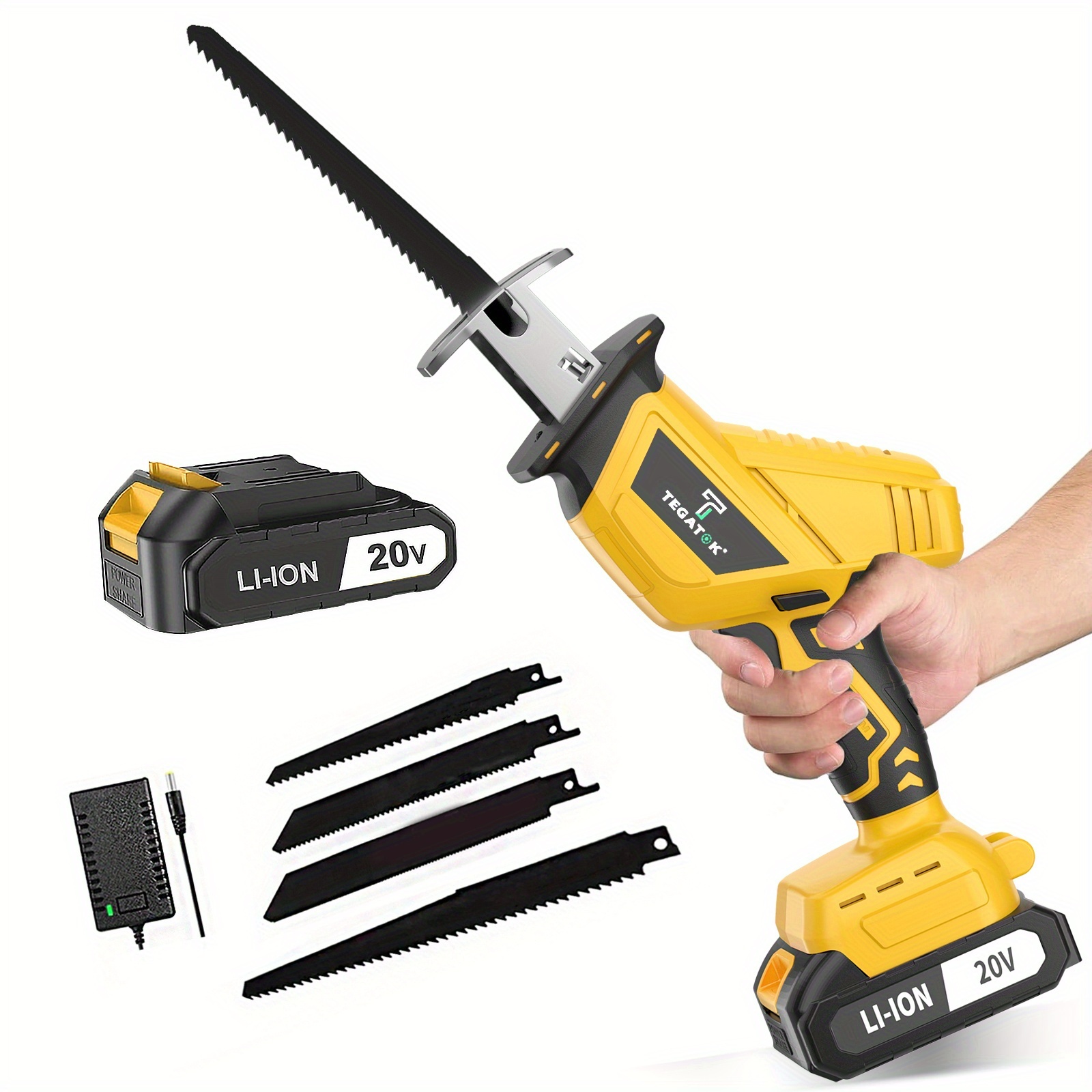 TEMU Electric Reciprocating Saw, With 4 Blade Sets With For Wood/metal/pvc Cutting, With Multiple Safety Functions Including A Safety Lock For