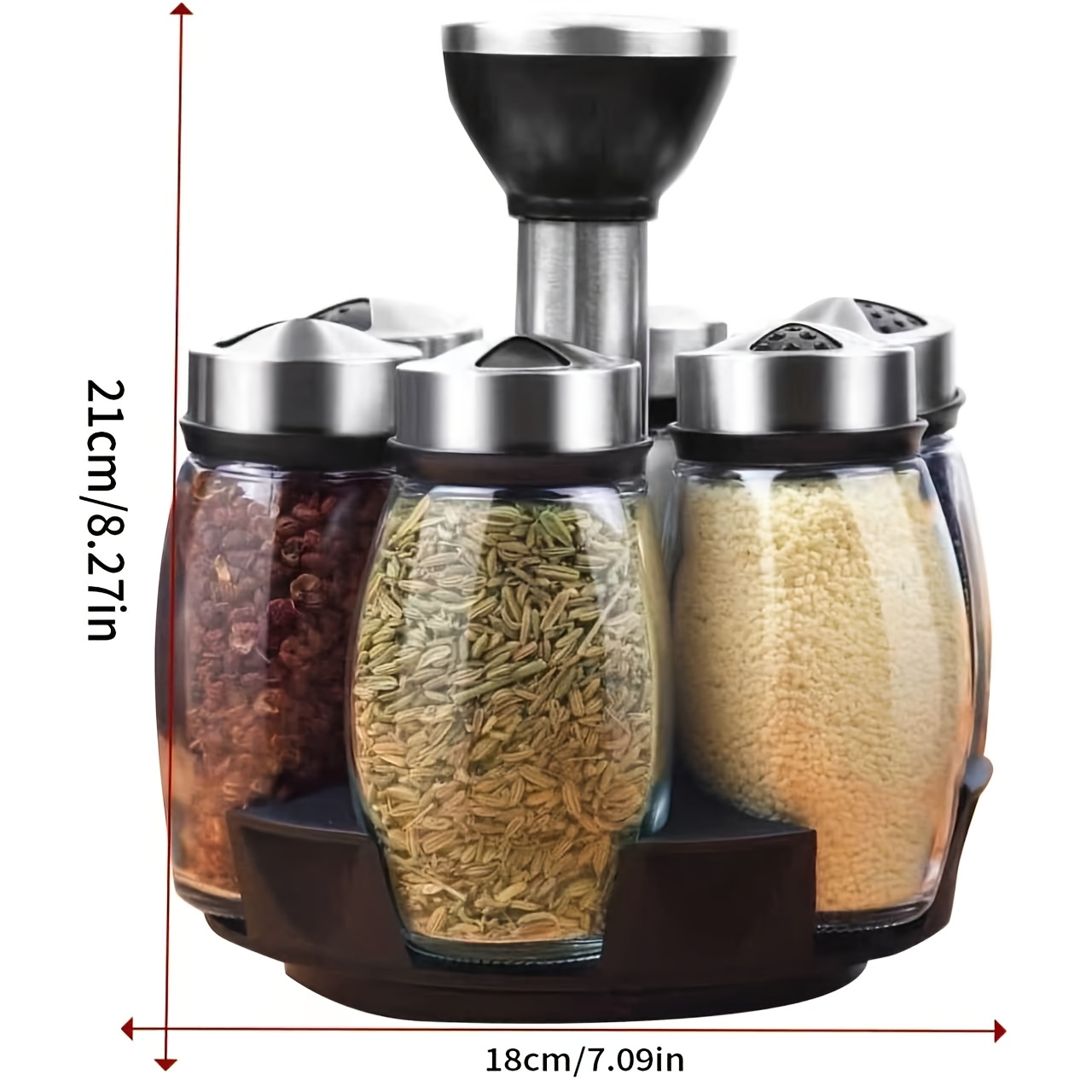 Image of 1 Rotating Spice Rack, 6 Seasoning Organizer Jars, 360 ° Rotating Rack Tower With 6 Glass Spice Replenishment Container Jars, Counter Facing Kitchen Cooking, Kitchen Seasoning Rack