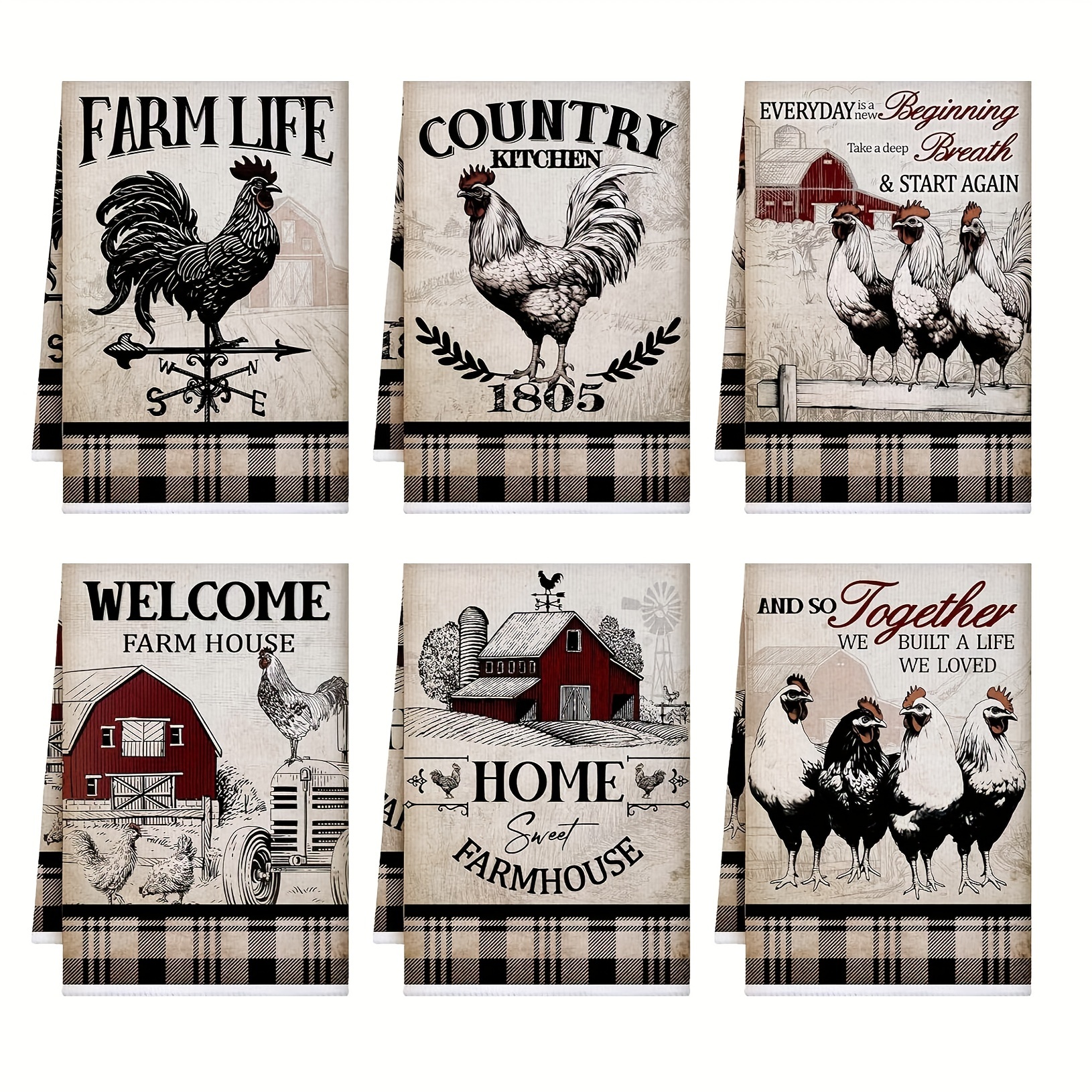 

2-piece Modern Kitchen Towels - Quick Dry, Super Absorbent Dish Cloths With Animal Theme, Decorative Tea Towels For Cooking & Baking, Reusable Cleaning Rags, 16x24 Inches - Gray Barn Farm Design