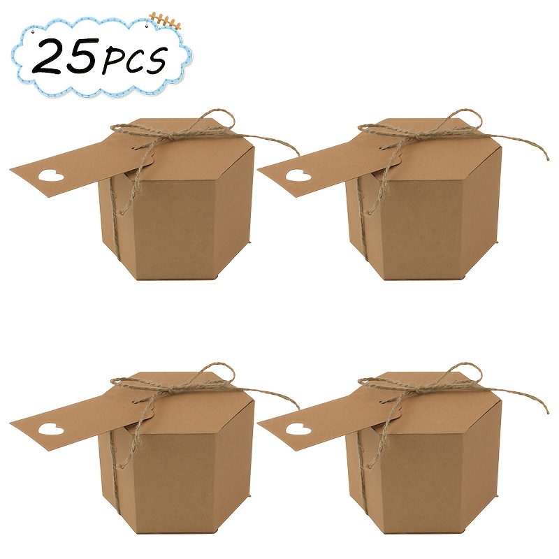 Image of 25pcs Hexagon Paper Gift Boxes, Rustic Brown Favor Boxes With Natural Jute String & Heart Cutout Gift Tags, Diy Gift Packaging Boxes For Wedding, Bridal Shower, Party Favor Supplies