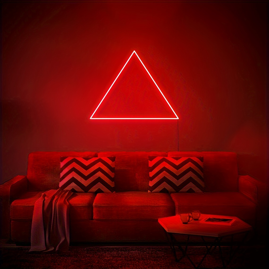 TEMU Triangular Led Neon Lamp, Powered, For Bedroom Wall Decor, For Holiday Birthday Wedding Party Decoration, Decorative Wall Light