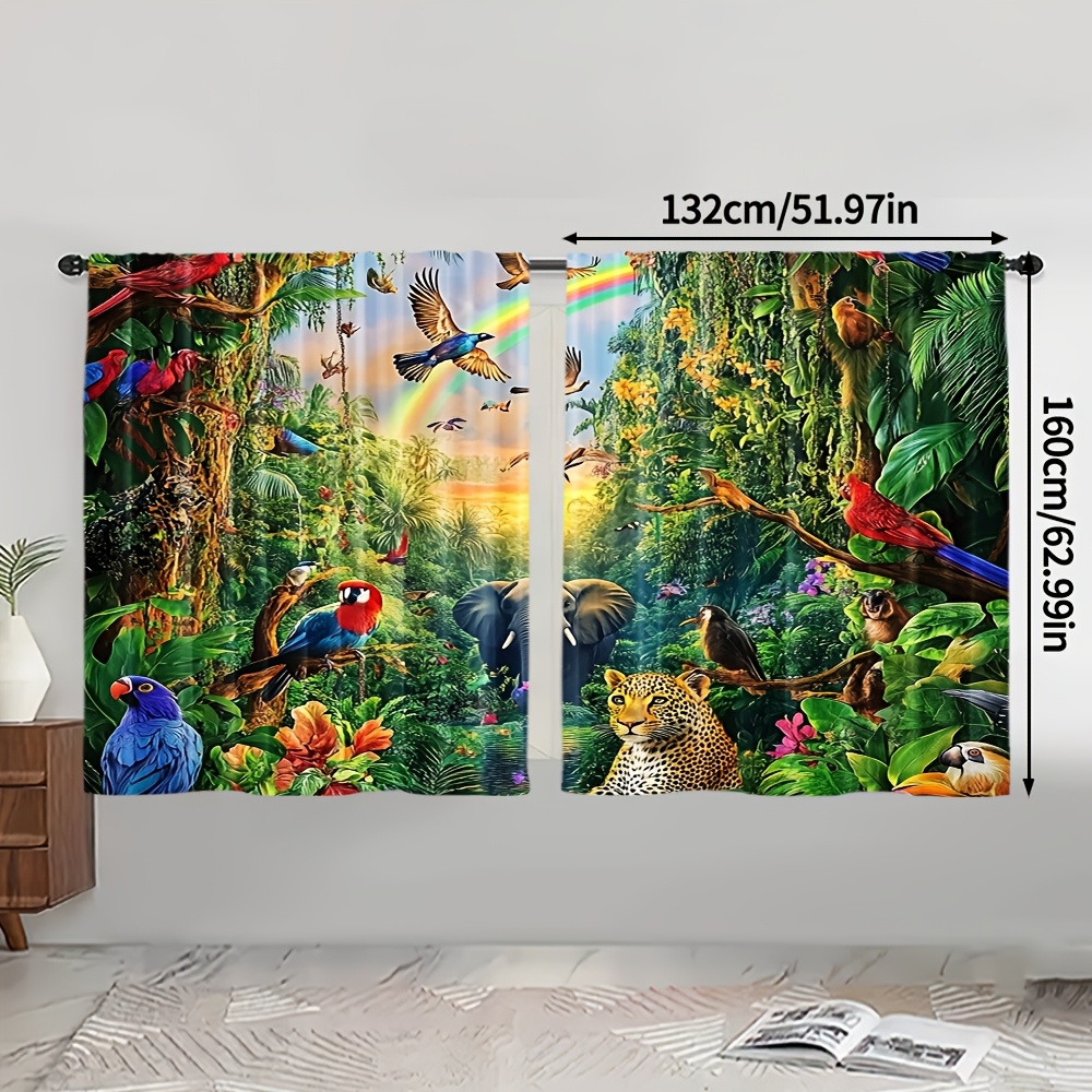 TEMU Set Of 2, Creative Curtains Featuring Wild Animals, Including A Triceratops, Made From Durable Polyester. Suitable For Living Rooms And Home
