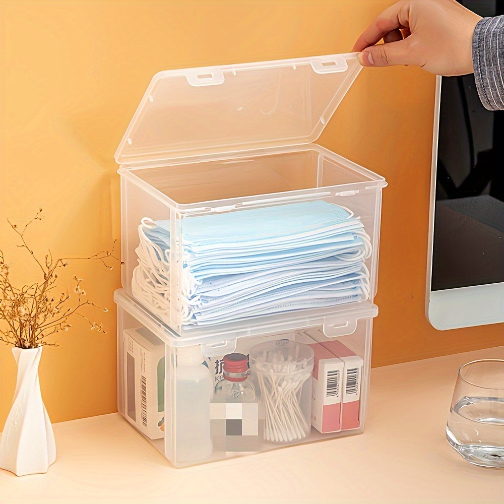 

1pc Portable Transparent Storage Box, Flip Lid Storage Box, Desktop Dustproof Mask Storage Box, Multipurpose Storage Box