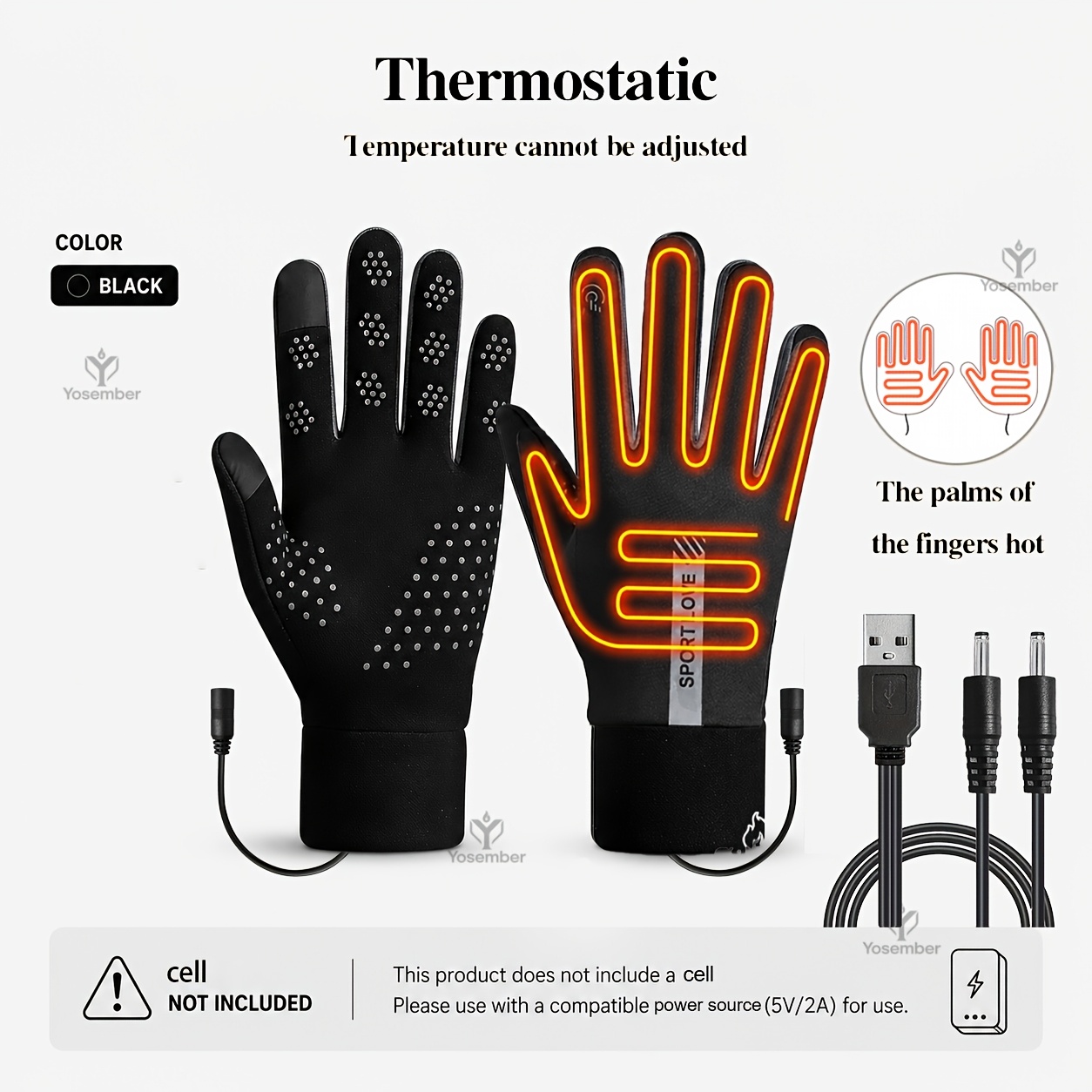 TEMU Usb Plug-in Touchscreen Compatible Electric Heated Gloves, Fast Heating With 3 Temperature Levels, Control Timer Function For Indoor And Outdoor