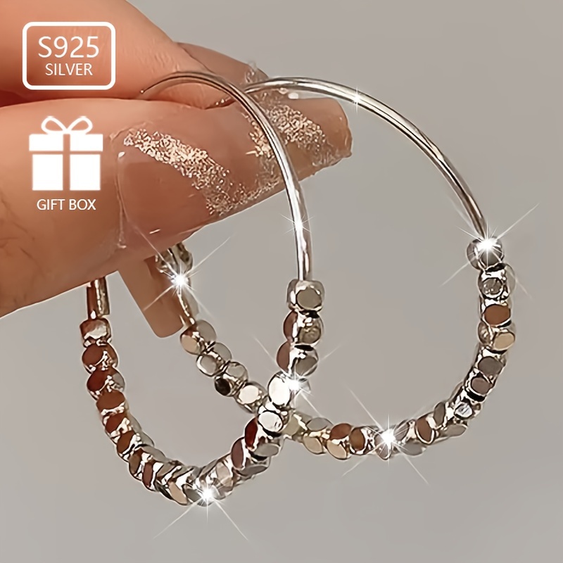 

Delicate Hoop Earrings With Broken Stone Design 925 Sterling Silver Hypoallergenic Jewelry Elegant Simple Style For Women Daily Wear