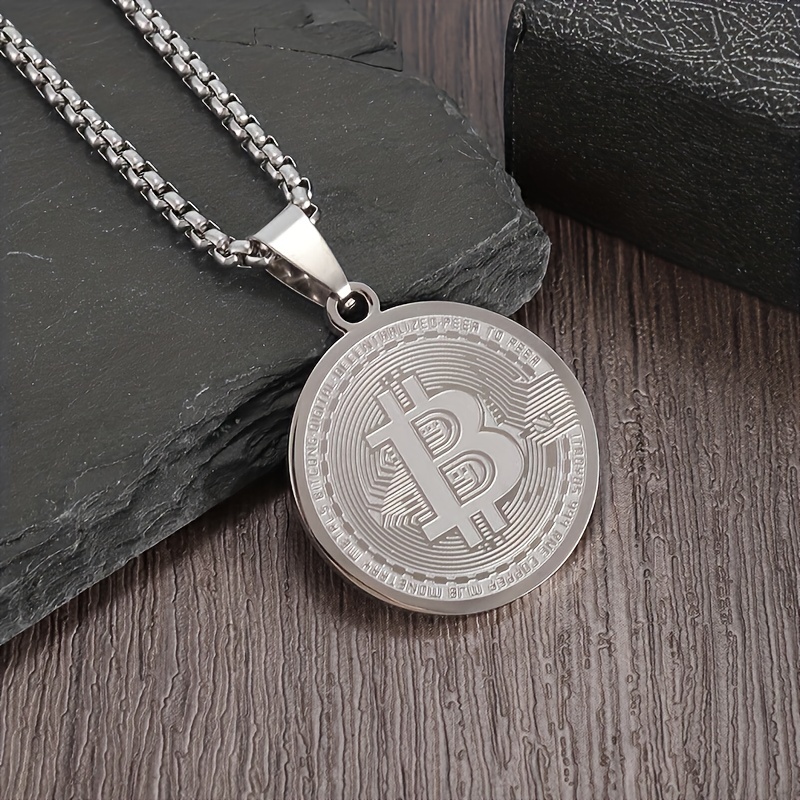 Minimalist Stainless Steel Bitcoin Coin Pendant Necklace