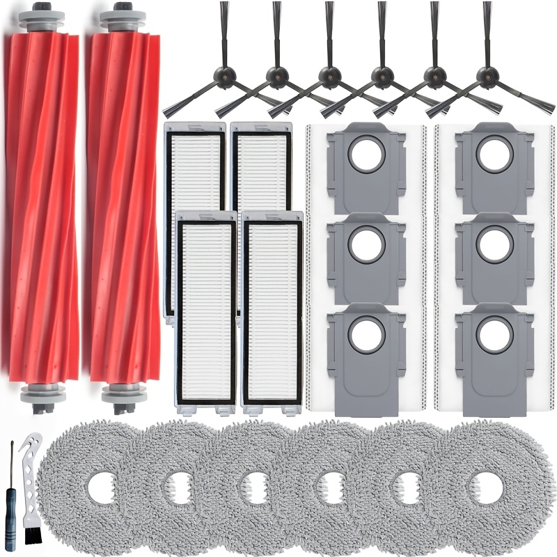 TEMU 26 Replacement Parts For Vacuum Cleaner Accessory Kit , 2 Main Brushes 4 Hepa Filters 6 Mop Pad 6 Side Brushes 6 Vacuum Bags 1 Cleaning Brush 1