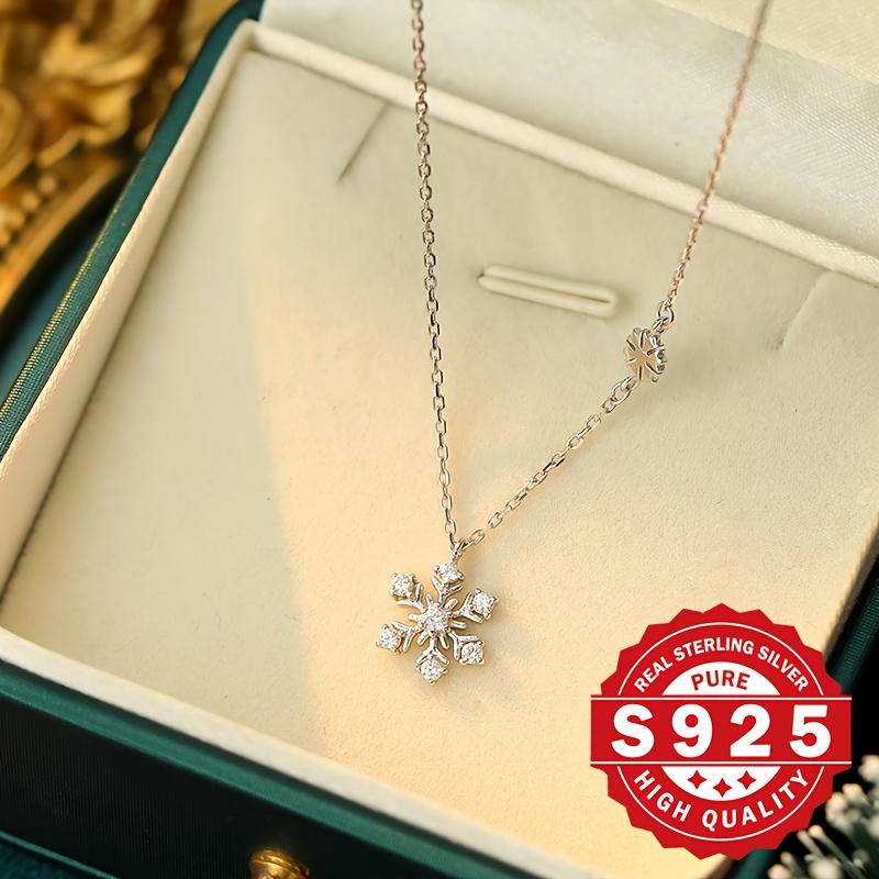 Boho S925 Silver Necklace with Snowflake & CZ for Christmas & Vacations