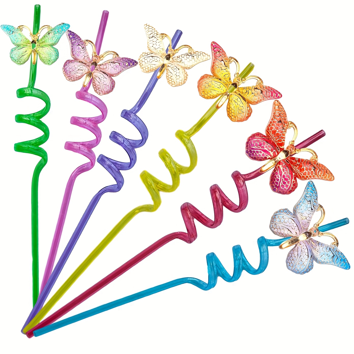 Of 6 Acrylic -themed Spiral Straws, Perfect For Reuse And Ideal For Party Decorations