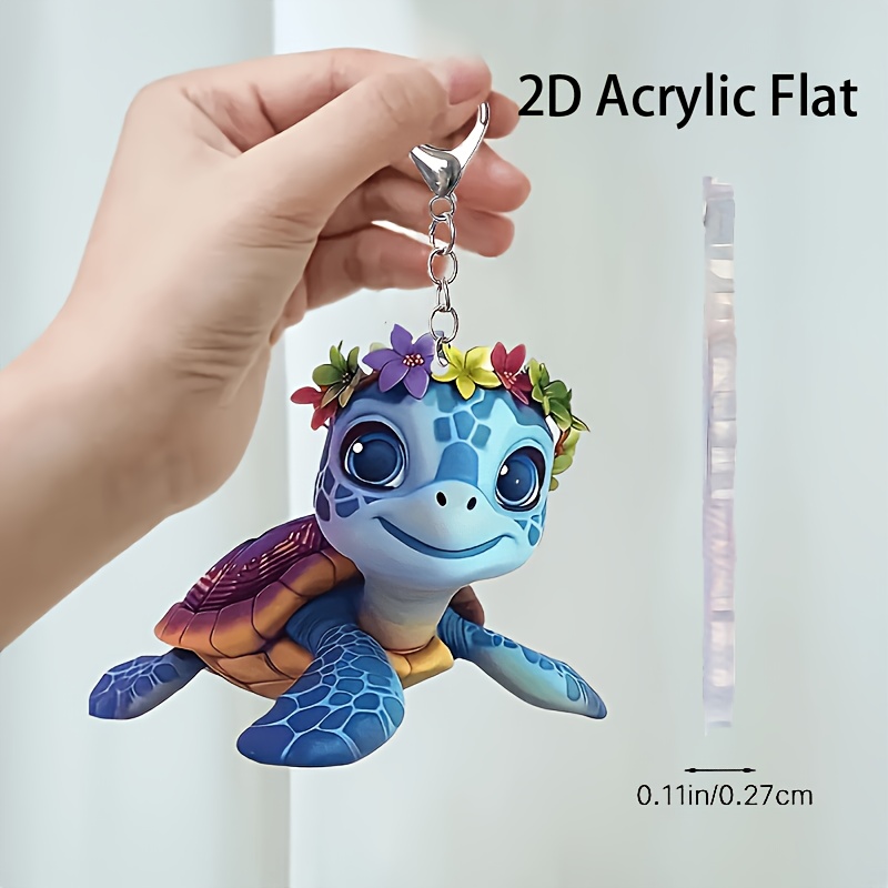 2d Flat - 2d Plane, Flat Acrylic 2d Christmas Turtle Keychain, Anime-style Colorful Flower Pendant, Round Ring , Fashionable Additions For Women, Perfect Gift For And Relatives, Suitable For