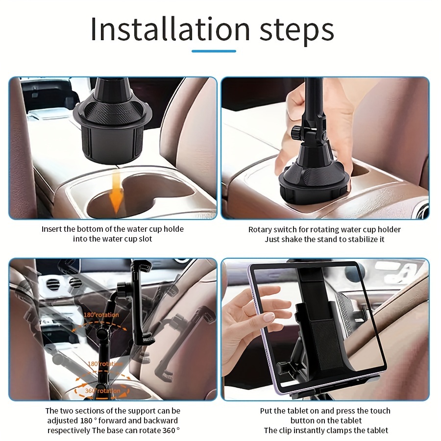 Soporte Para Tablet De Coche - Base Perforada, Brazo Ajustable De Aleación De Aluminio, Rotación 360°, Para Tablets De 4” A 13”