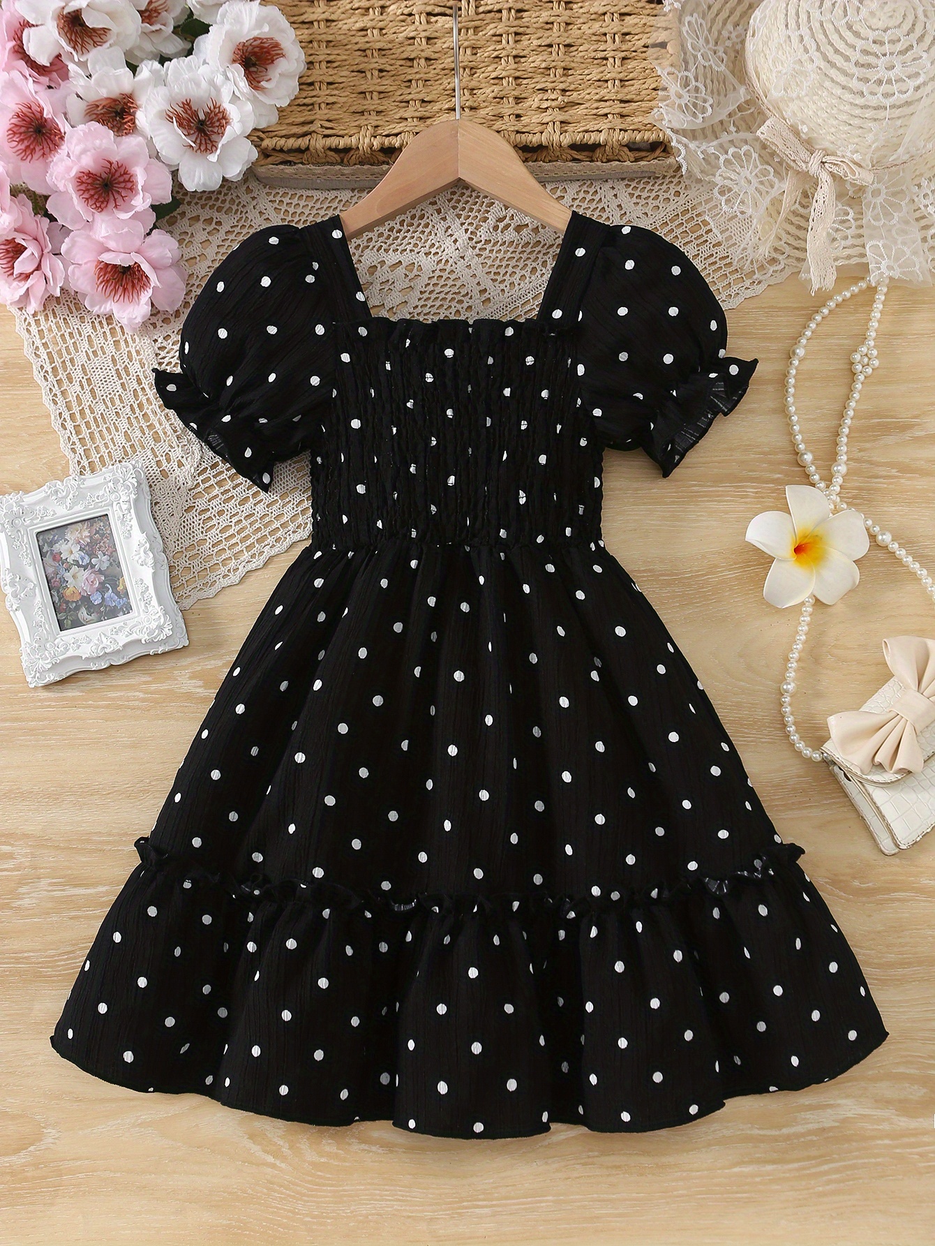 girls casual polka dot dress high fabric summer - Temu South Africa