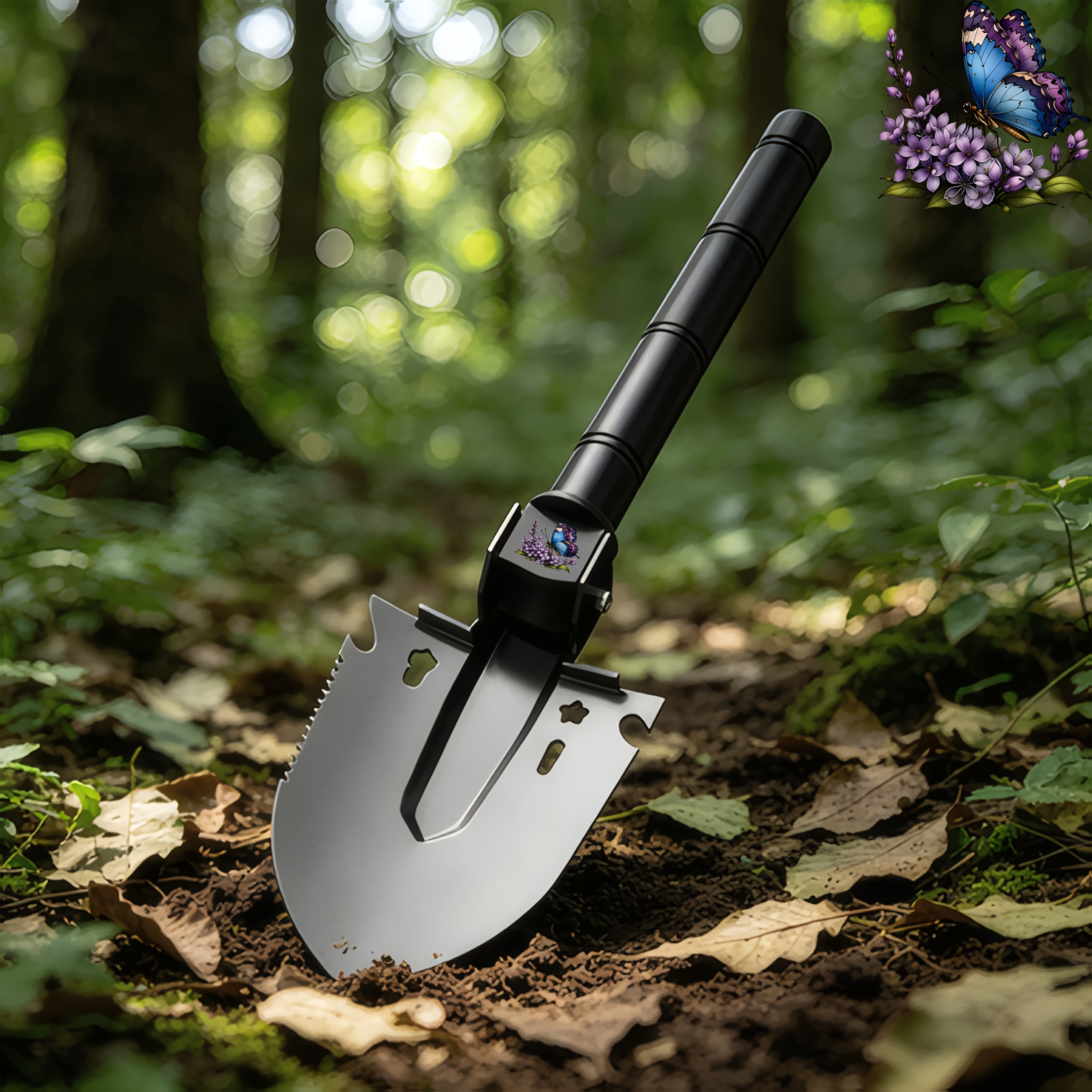 Blue-Purple Butterfly Pattern Multi-Functional Entrenching Tool