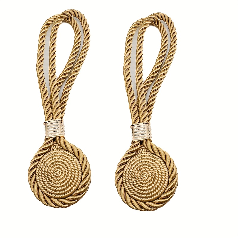 TEMU 2pcs Luxury Hemp Rope Curtain Tiebacks, Small Round Cake-shaped Magnetic Curtain Tieback Hooks, Light Luxury Door Curtain Tieback Decorative