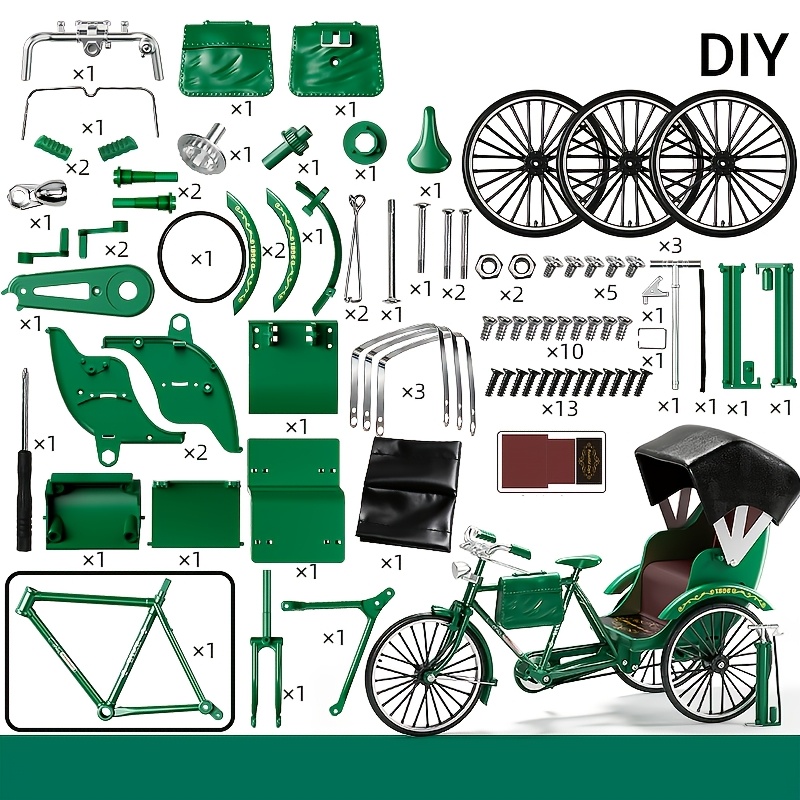 Image of 80pcsdiy Retro Style Simulation 28-bar Old-fashioned Pedal Three-wheeled Rickshaw Model Decorative