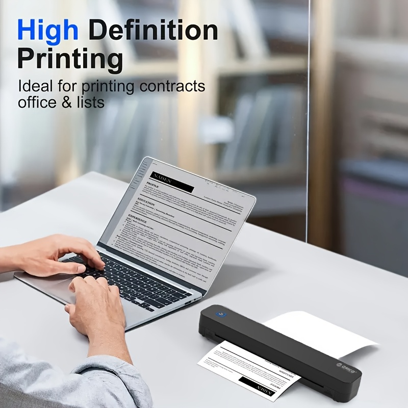 ORICO Mini Portable A4 Thermal Printer, Wireless Printing, No Ink Required, Compatible with Android and iOS Systems, Supports Up to 216mm Wide Thermal Paper, Suitable for Office, Home, School Use, Convenient for Outdoor Carrying