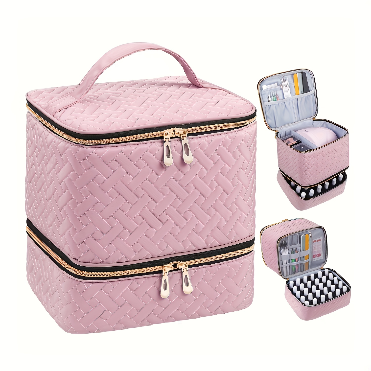 TEMU Nail Polish Organizer, Double Quilted Nail Polish Storage Bag, Gel Nail Polish Carrying Case, Holds 30 Bottles Of Nail Polish And Nail Polish